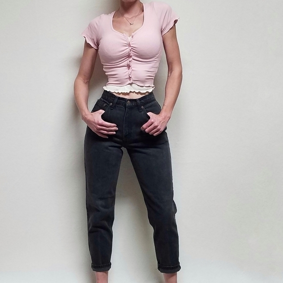 VINTAGE Levi's 550 Red Tab Black Stone Wash Relaxed Tapered High Rise Jeans 6 - Picture 2 of 13